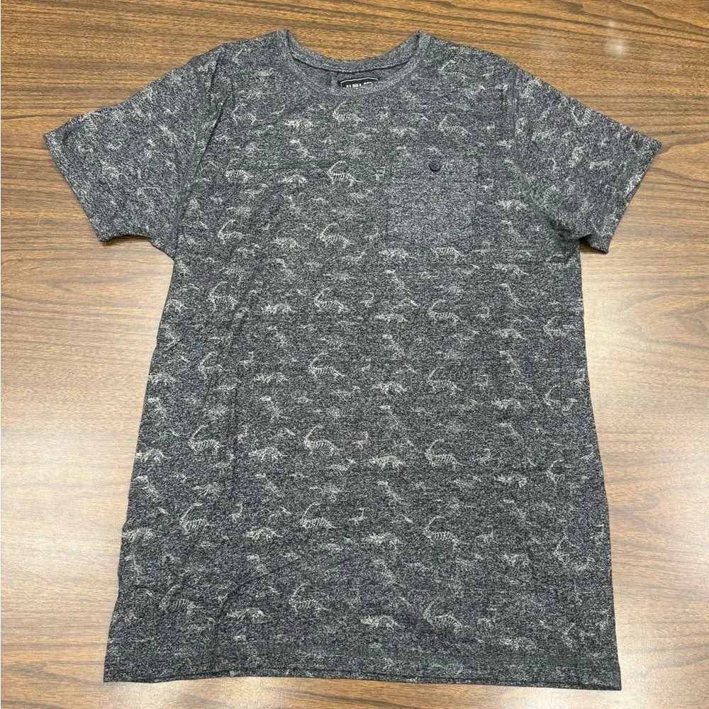 🦕 Men's Gray Dinosaur 🦖 Patterned Short Sleeve Tee by Alpha Beta Size Large - Picture 1 of 6